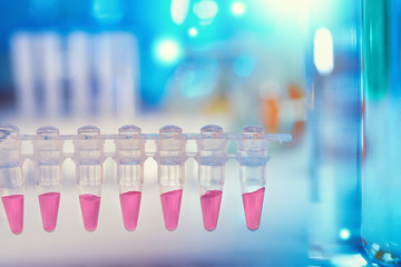 Scientific background with text space in blue and red