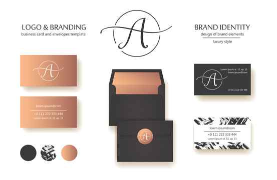 Sophisticated brand identity. Letter A line logo. Business card template included.