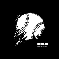 Baseball ball. Print on the T-shirt. Sport logo. Grunge background. Hand drawing. Sketch.