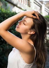 Close up portrait of beautiful young woman. Portrait of amazing caucasian girl	