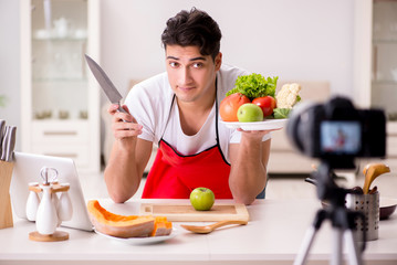 Food nutrition blogger recording video for blog