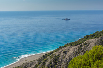 Fototapeta na wymiar Seascape of Blue Waters of Gialos Beach, Lefkada, Ionian Islands, Greece