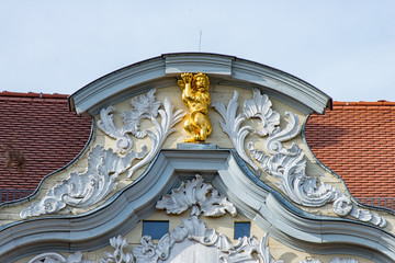 The Golden lion at the top of a house in Erfurt at the fish market