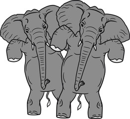 2 freunde paar team spaß zirkus stehend laufend kunststück elefant kopf gesicht gemalt