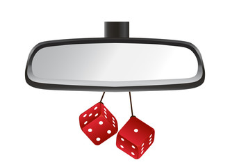 Car mirror with pair of white dices