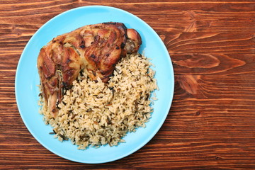 Roasted turkey leg with wild rice