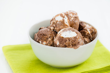 Vanilla and Chocolate Ice Cream Scoops in Bowl