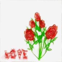 A bouquet of Red Roses with Love text