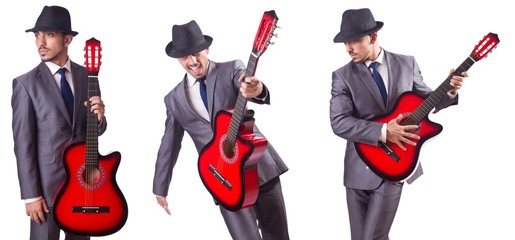 Businessman quitar player isolated on white