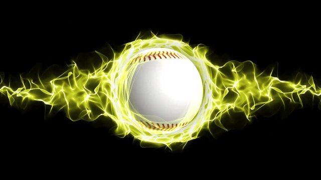 Baseball Ball in Yellow Flames Abstract Particles Ring, Animation, Background, Rendering, Fiery, Fire, Loop, 4k

