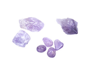 Amethyst: tumbled, natural chunks, single point isolated on white background