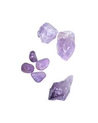 Amethyst: tumbled, natural chunks, single point isolated on white background