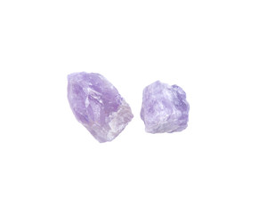 Natural amethyst chunks from Madagascar isolated on white background