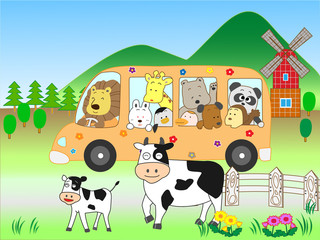 動物のバスの旅