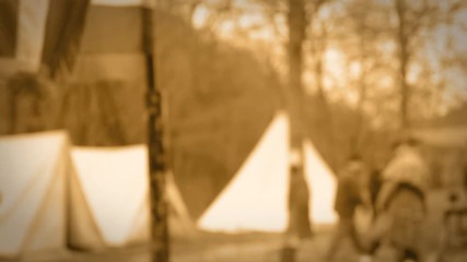 American flag blowing near a Civil War Union encampment - Sepia Version - Powered by Adobe