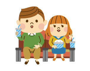  映画を観る親子