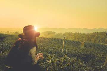 Fototapeta premium Woman be brave for solo travel. alone travel concept.