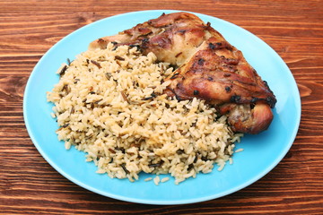 Roasted turkey leg with wild rice