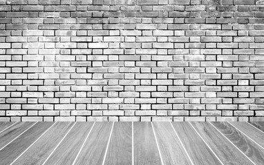 Vintage brick wall and wood floor texture and background