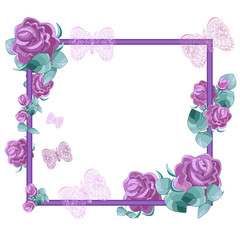 Lilac roses with leaves and openwork butterfly frame graphic fra