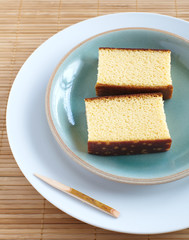 Sponge cake , a cake based on wheat flour , sugar, butter and eggs