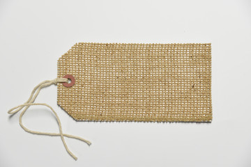 Burlap luggage tag or label with attached string with lots of room for text