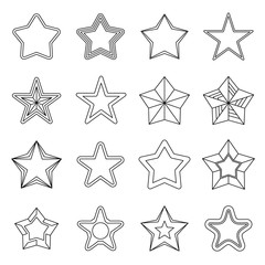 Set flat black line star icons