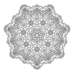 Vector abstract black and white mandala pattern.