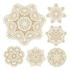 Vector Christmas golden snowflakes set