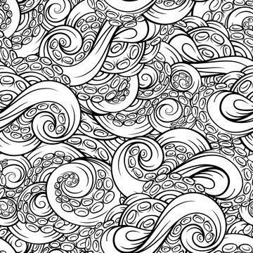 Vector tentacles black and white seamless pattern