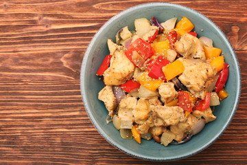 Chicken breast braised pear peppers and onions