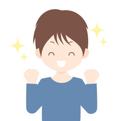 両手をあげ喜ぶ男性　イラスト素材　白背景・ベクター