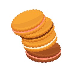 Sandwich biscuits, filled with cocoa, strawberry and vanilla cream isolated