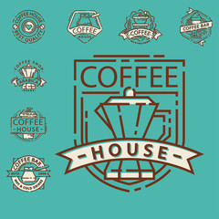 Coffee badge food thin line lettering for restaurant, cafe menu coffee house and shop sticker vector.