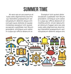 Summer time web page with holiday elements. Beach information banner