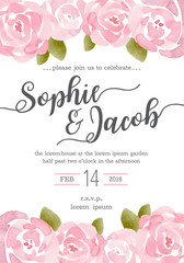 Watercolor invitation card, Wedding card set design template, Watercolor Element.