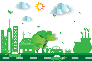 Green city  with eco concept elements. Vector illustration