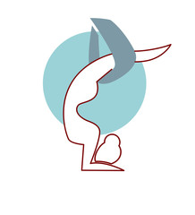 Fly yoga logo design isolated. Head over heels air gymnastics