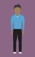 man wearing casual clothes over purple background. colorful design. vector illustration
