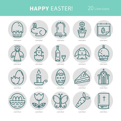 Linear monochrome icons Easter