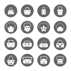 handbag emoticon face icons set