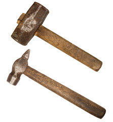 Old sledgehammer and hammer isolated on white background 