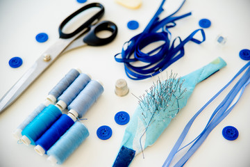 Blue sewing materials