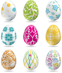 Multicolored easter eggs. Set on white background with shadows. 