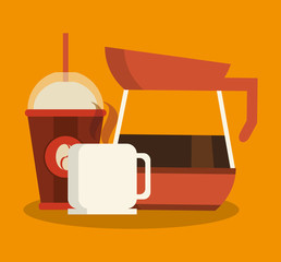 coffee jar and coffee cup and mug over orange background. colorful design. vector illustration