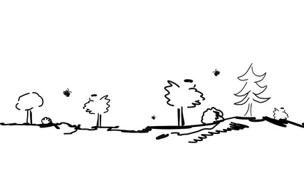 Wald Wälder Baum Bäume Panorama Schwarz Zeichnung Skizze Hintergrund