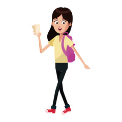 young girl with a backpack cartoon icon over white background. colorful design. vector illustration