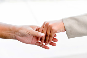 Obraz premium Close up view of business partnership handshake concept.Photo of two businessman handshaking process.Successful deal after great meeting., blurred background