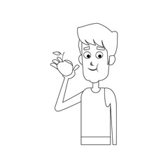 man eating a apple, cartoon icon over white background. vector illustration
