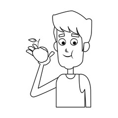 man eating a apple, cartoon icon over white background. vector illustration